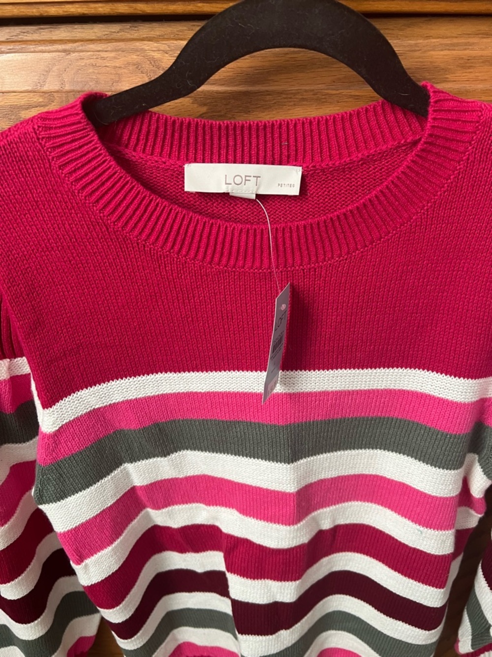 LOFT Hot Pink & Stripe Crewneck Sweater